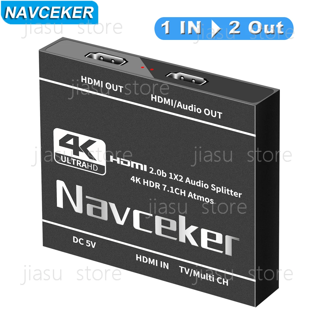 

Аудиоэкстрактор-сплиттер HDMI 2.0 4K 60 Гц, выход 1x2, 7.1 каналов, совместим с HDCP 2.2, Toslink, SPDIF, 3.5 мм AUX, ARC, усилителем