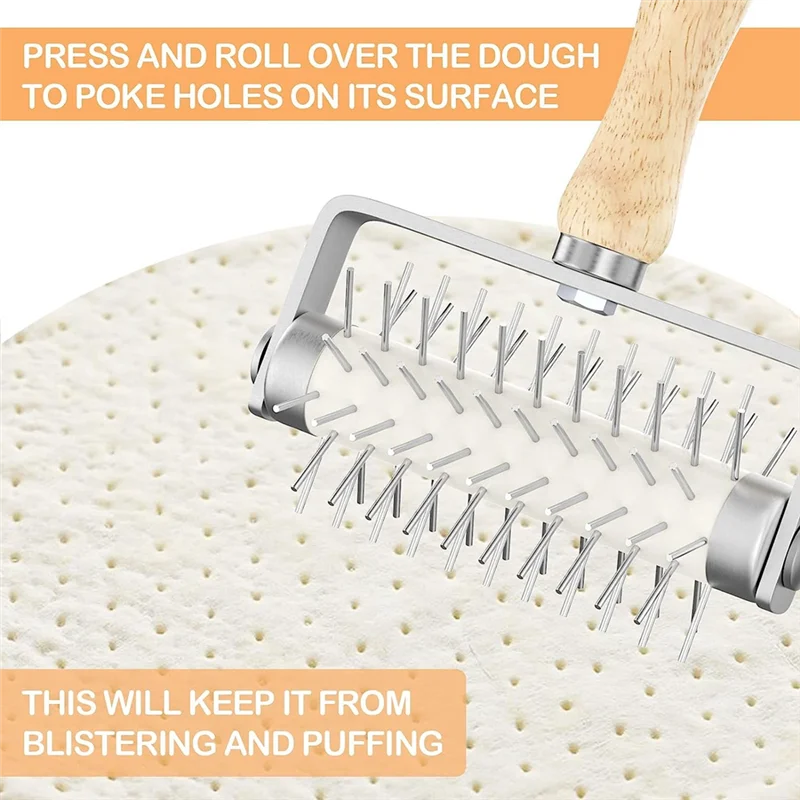 Pastry Roller พร้อม Spikes สแตนเลสเครื่องมือพิซซ่าโฮมเมด,ป้องกันแป้งจากการตุ่ม,อุปกรณ์ทําพิซซ่า