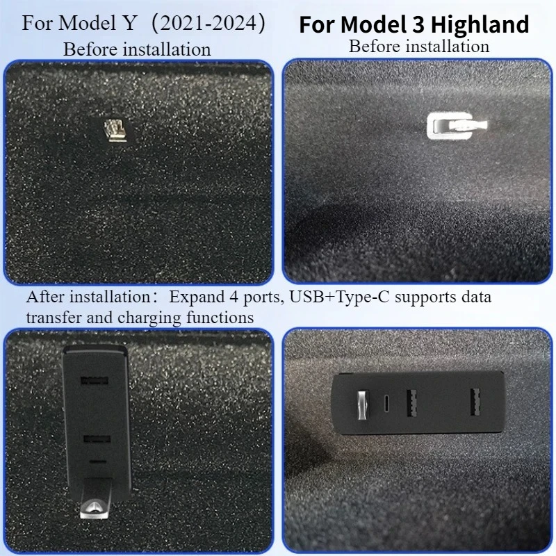 Glove Box Docking Station for Tesla Model 3 Y Juniper 2025 USB Hub Ports Car 4-in-1 USB Extender Charger Upgrade Data Transfer view 5