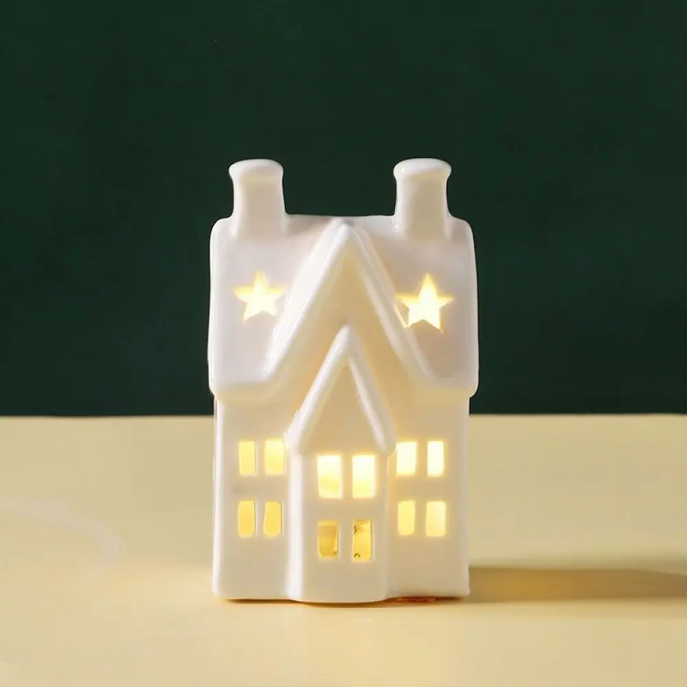 Nordic Style Ceramic House Candle Stand Hollow Out LED Decor Figurine Birthday Wedding Housewarming Gift