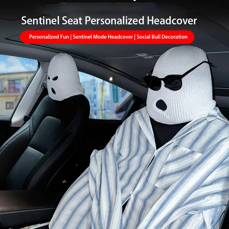 

Car Headrest Cover For Tesla Car Seat Decoration Winter Cap Halloween Styling Balaclava 3Hole Mask Decals For BMW Benz Nissan