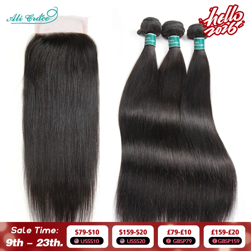 Hair Bundles with Closure Brazilian 4x4