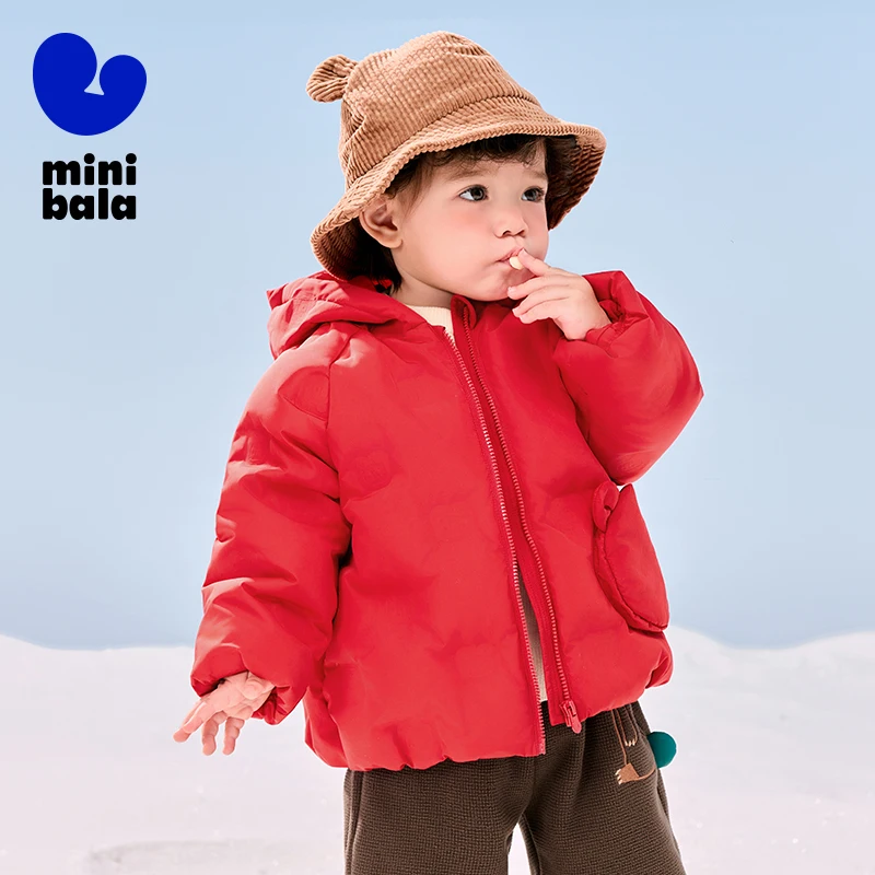 Mini Balabala Winter Kids 3D Shape Down Jacket Thick Warm Coat with Elf Hood for Babies and Toddlers
