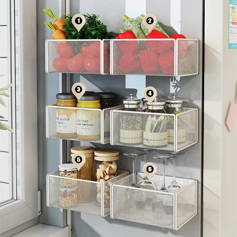 Home Refrigerator Shelf Side Storage Magnetic Artifact Side Side Hanging Basket Basket Box Supplies Household Summary Holder