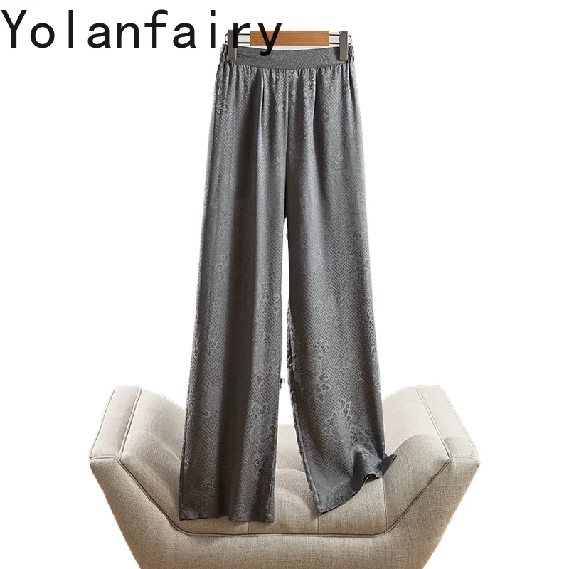 

YOLANFAIRY 100% Mulberry Silk Women's Pants Korean Style Summer Clothes Wide Leg Pants Woman Loose Breathable Trousers Trendy