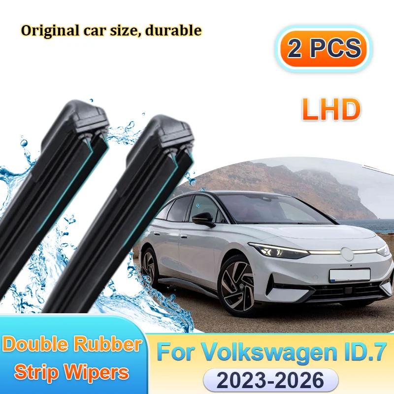 

Стеклоочиститель автомобиля с левым рулем для Volkswagen VW ID.7 Vizzion 2023-2026, передние двойные резиновые полоски, щетки, аксессуары для щеток