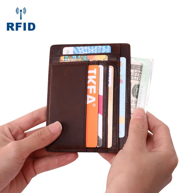 RFID Blocking Slim Front Pocket Ultra Thin Wallets Genuine Leather ID Credit Card Holder for Men Zipper Coin Pouch Purse