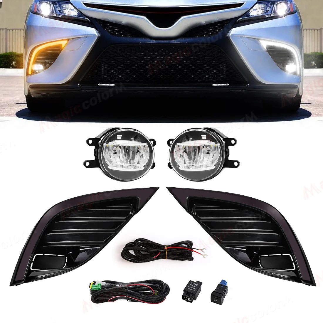 For Toyota Camry SE XSE 2018 2019 2020 Car LED Daytime Running Light White DRL Yellow Turn Signal Headlights Driving Fog Lamp