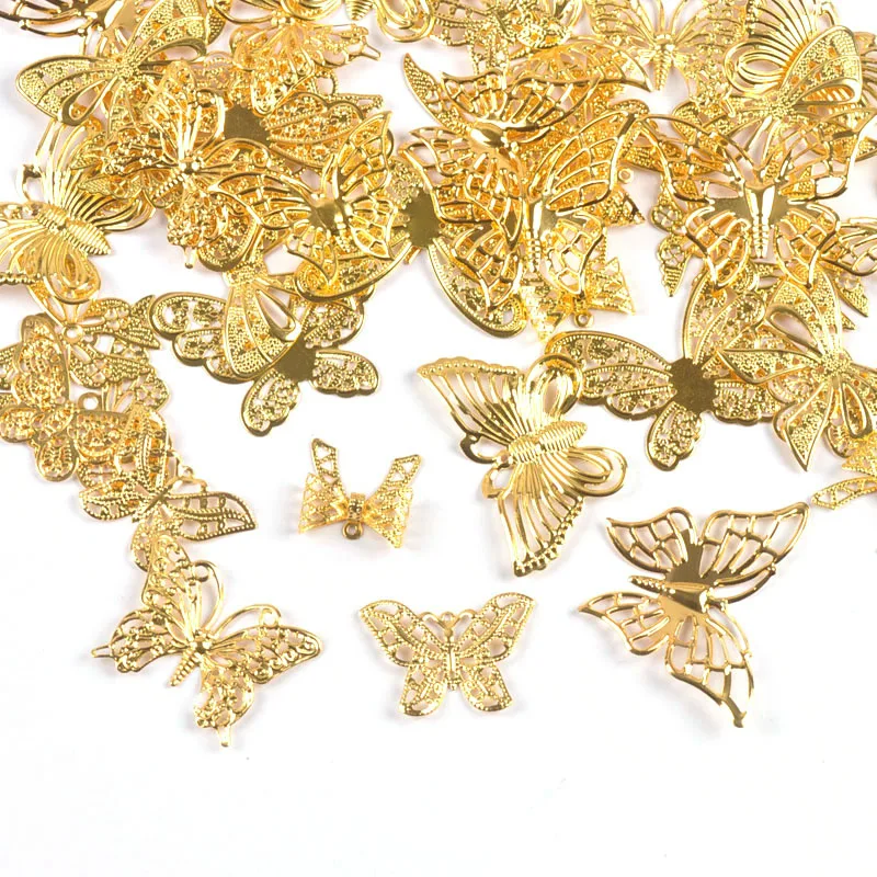 Mixed Gold Butterfly Filigree Wraps Connectors For Making Jewelry Findings DIY Scrapbook Home Decor Metal Crafts Embellishments