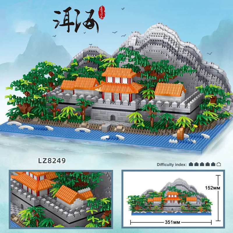 Famous Chinese Classical Natural Scenery Architecture Micro Diamond Block China Erhai Building Brick Toys Nanobricks Model