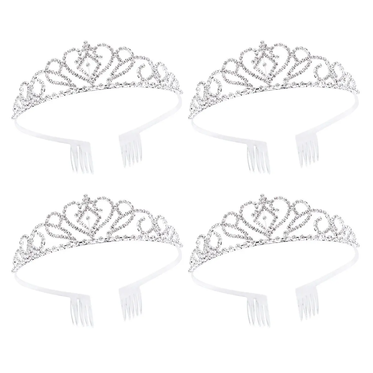 4Pcs Rhinestone Hair Tiara Crown Headband for Girls Women Wedding Bridal Party Engagement Shiny Finish Fine