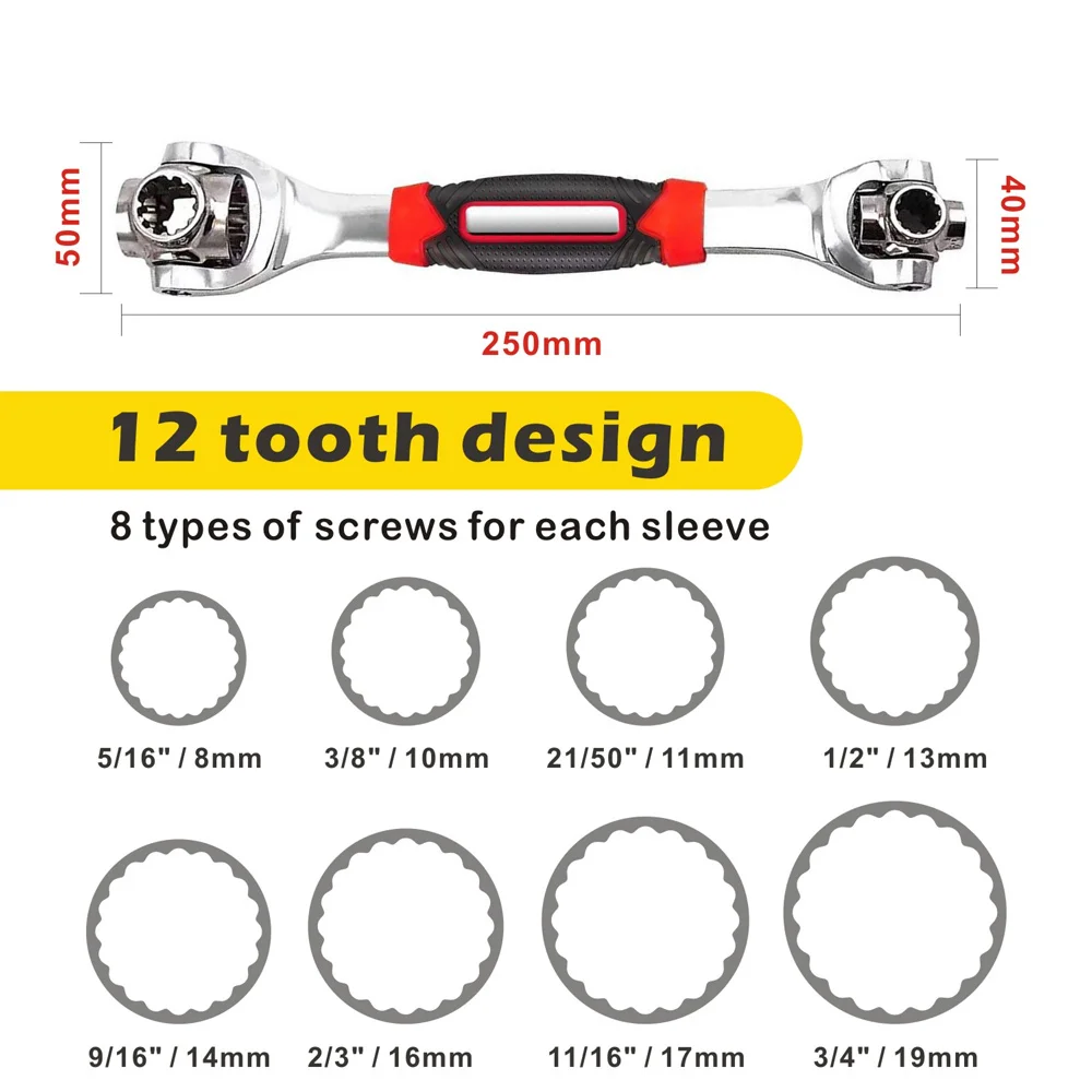 

Wrench 48 in 1 Tools Socket Works with Spline Bolts Torx 360 Degree 6-Point Universial Furniture Car Repair 250mm tools set