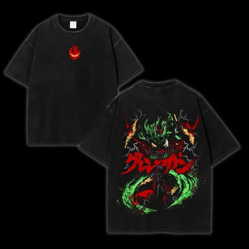 

Tengen Toppa “Gurren Graffiti” Oversized Tee – Washed Cotton, Spiral Skull Crest Front & Kamina-Simon Street Rebellion Back Grap