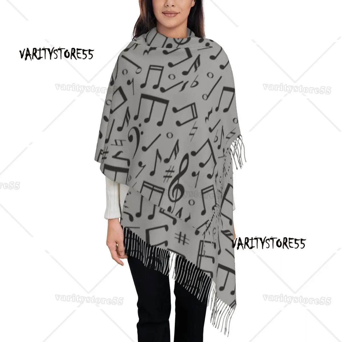 

Women's Scarf with Tassel Music Notes Song Long Super Soft Shawl and Wrap Piano Musical Gift Gifts Pashmina Scarves