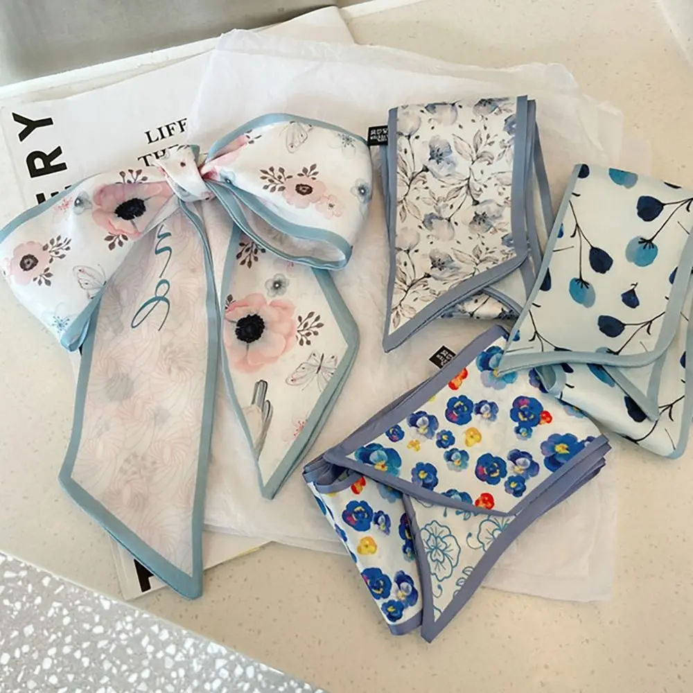 女性と女の子のためのフランスの牧歌的なスタイルのヘアタイ、ピンクの梅の花のシルクスカーフ、ヘッドバンドバッグ、バッグストラップアクセサリー、エレガント