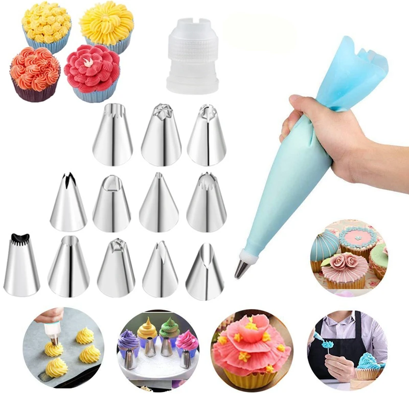 Ensemble d'outils de décoration de gâteaux, sacs à pâtisserie en Silicone, bricolage, passepoil de glaçage de gâteaux, buse en acier inoxydable, outil de cuisson de la bouche de décoration de crème réutilisable