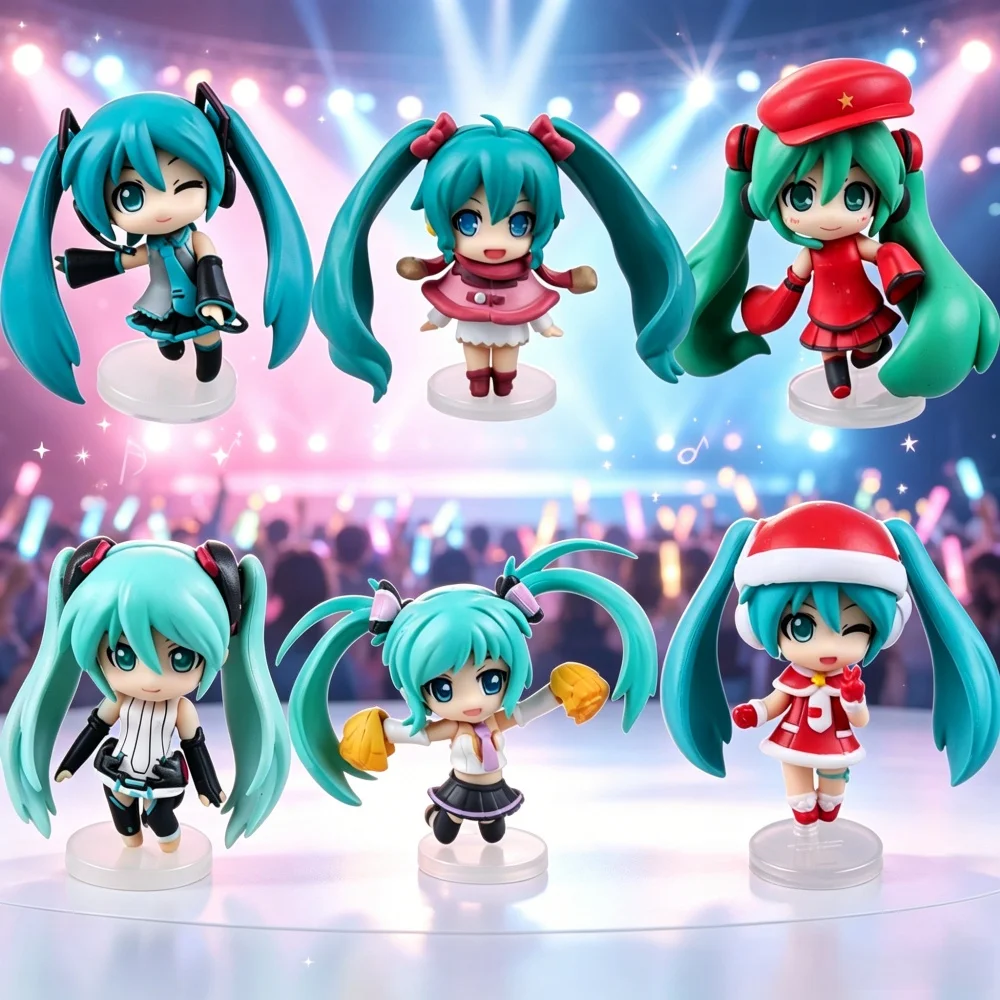 1/6 Stück 7CM PVC Hatsune Miku Figur Weihnachts-Hatsune Miku Cheerleading-Team Stehende Haltung Tischdekoration Geburtstagsgeschenk