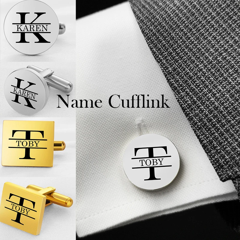 2023 New Personalized Stainless Steel Initial Name Cufflink Custom Best Man Shirt Button Cuff Links For Wedding Party Gift