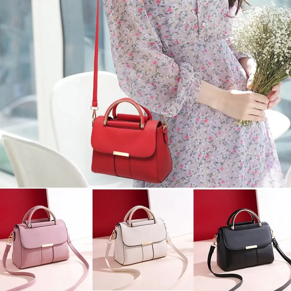 Small PU Leather Handbag Solid Color Adjustable Tote Bag Square Shoulder Strap Casual Tote Lady
