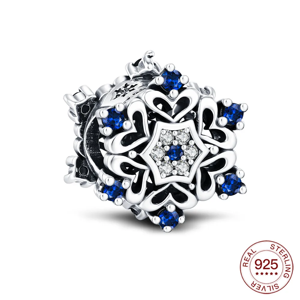 New Winter Snowflake Charms 925 Sterling Silver Blue Beads Pendants Fit Original Bracelet Snowman Charms Christmas Jewelry