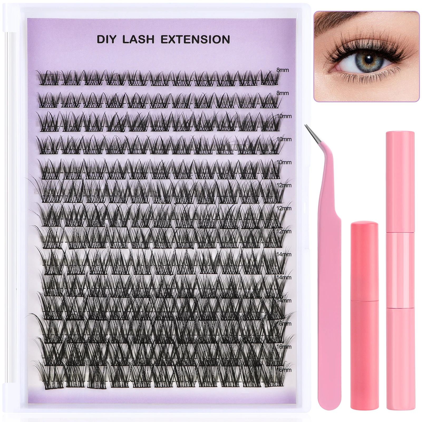 154 Rows Eyelash Extension Kit bond and seal eyelashes 8-16mm Individual Lashes Cluster D Curl Glue tweezers set eye Make up