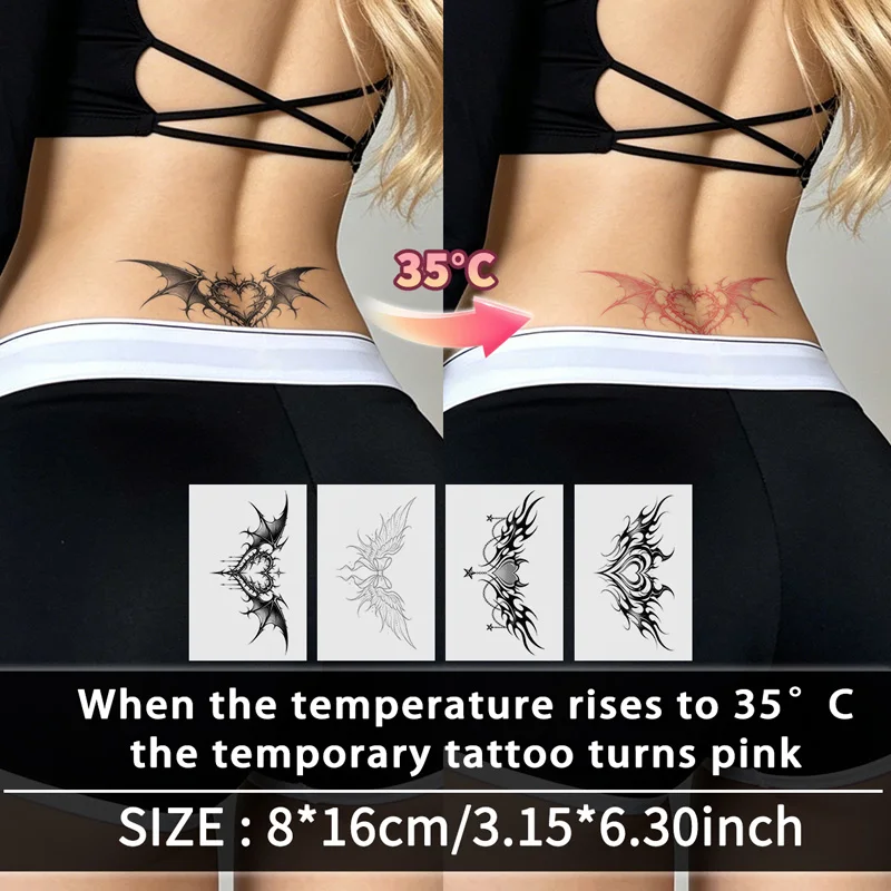 Succubus Temperature-Activated Temporary Tattoos, Long-Lasting Waterproof，Color Changes with Heat,For Women Chest, Leg, Waist