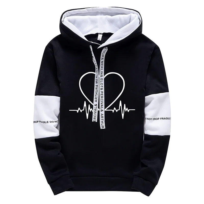 Black White Mens Tracksuit Casual Hooded Sweatshirt Jogging Sport Street Clothing High Quality Printing Tops Pants Suit S-3XL