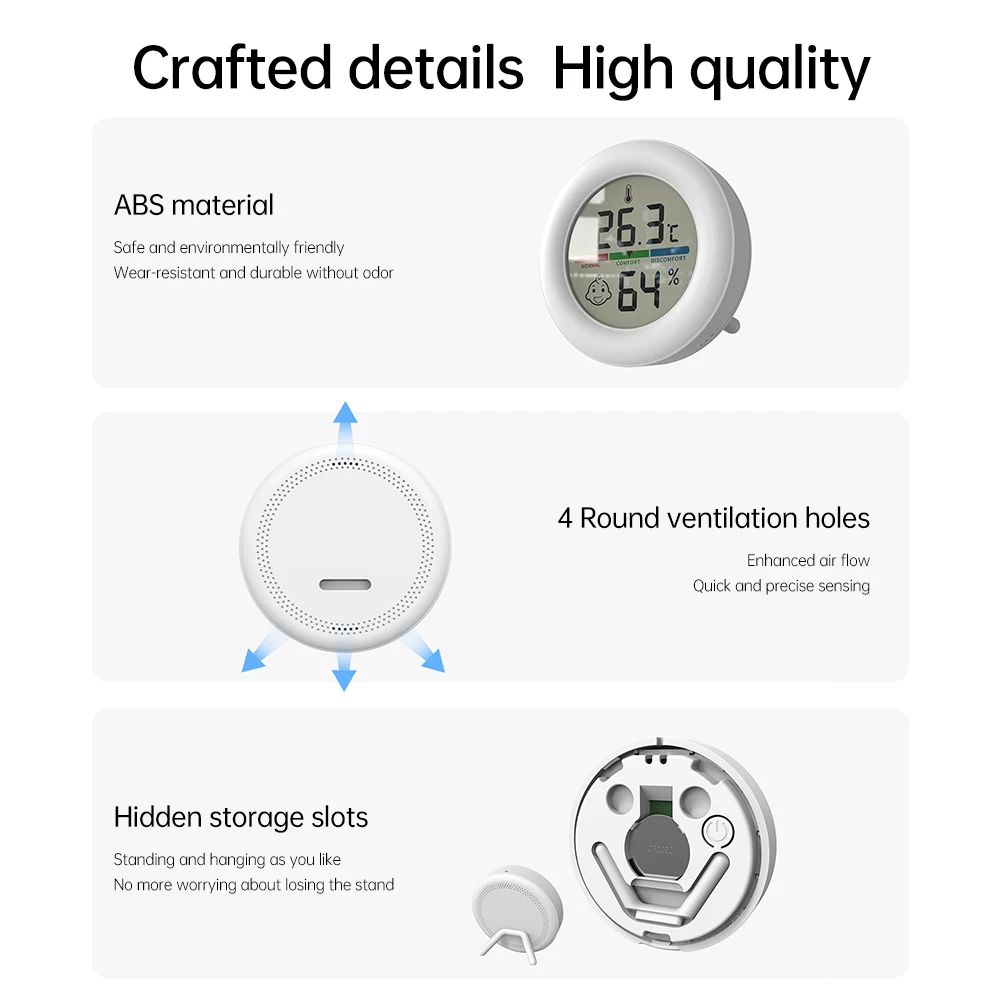 Household Temperature Humidity Meter -20℃-60℃ 20%Rh-99 Rh With CR2032 Battery Standing Hanging ℃/℉ Switching