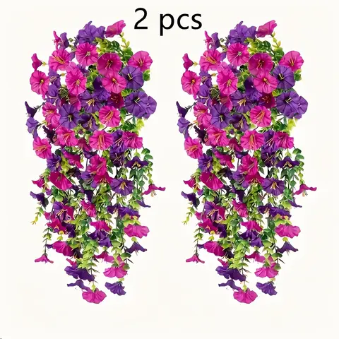 Two Pieces of Uv-Resistant Artificial Morning Glory Vines, Realistic Simulation Plants, Perfect for Garden Decoration, Home