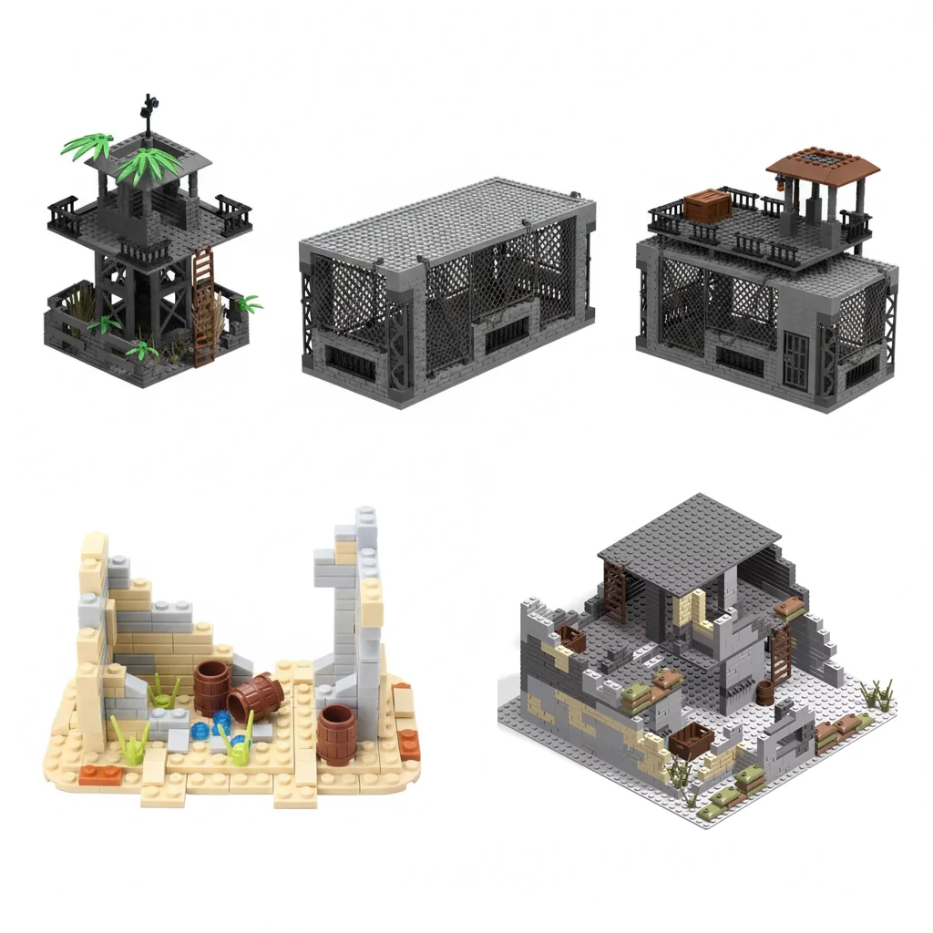 MOC Ruins Base Prison Bunker Fortress Scene Accessories Children's Building Block Toys