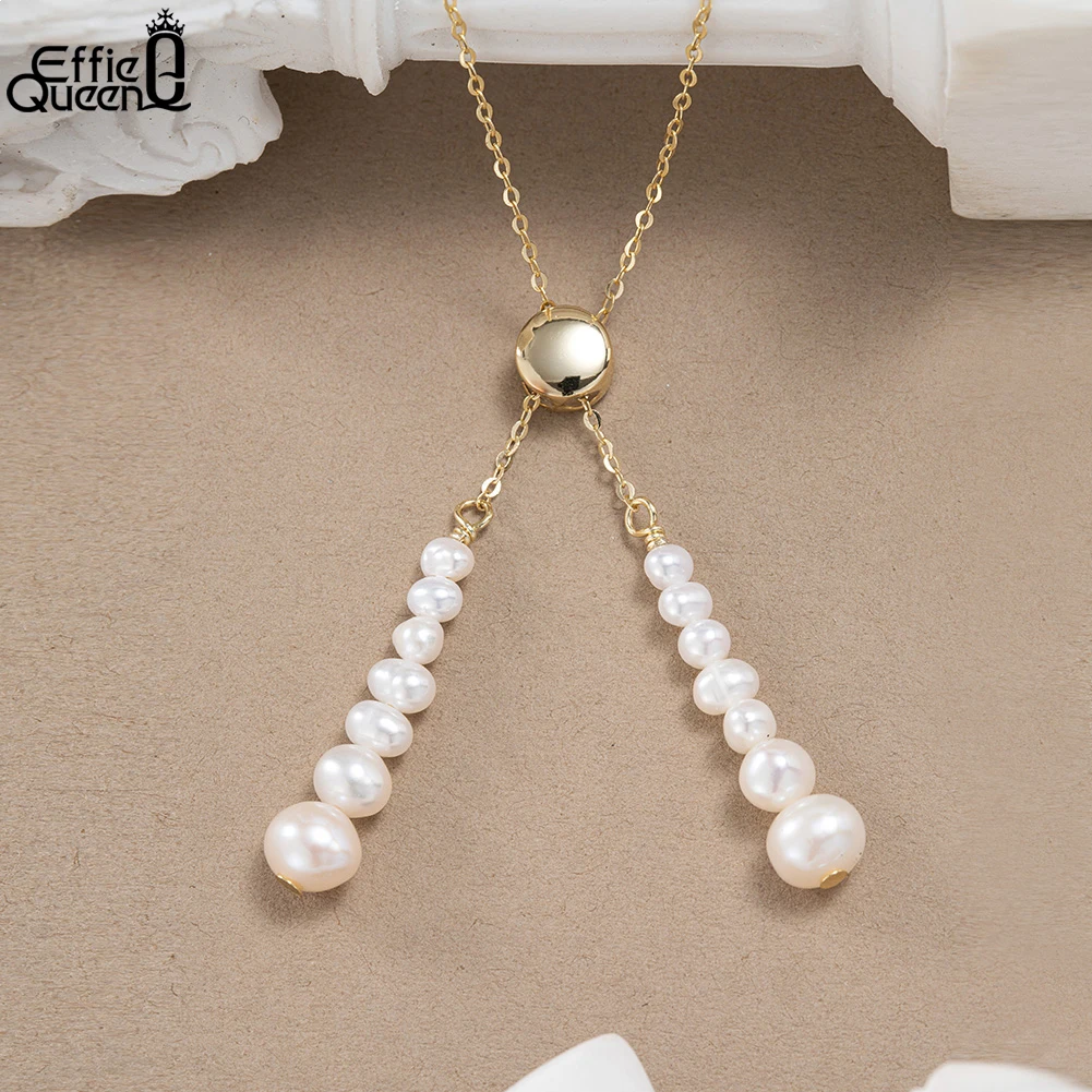 EFFIE QUEEN Unique 925 Sterling Silver Freshwater Pearl Necklace Adjustable Beads Pearl Pendant Necklace for Women Jewelry GPN41