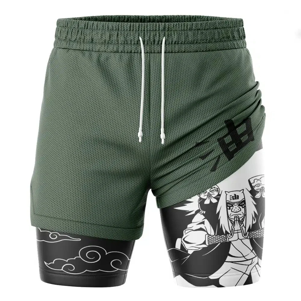 Naruto Shippuden Sannin Sage Jiraiya Anime Double Layer 2-in-1 Athletic Shorts Family Unisex Breathable Quick-drying Gym Shorts