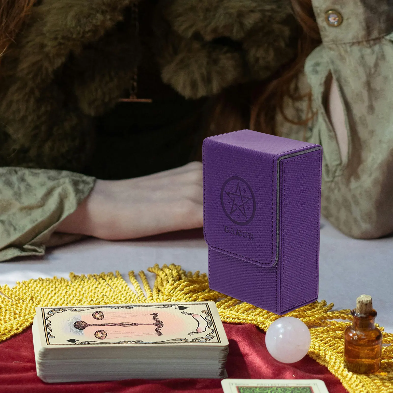 PU Tarot Storage Box Solid Material Magnetic Lid Portable Case for Tarot Cards Card Organizer Gaming and Divination Storage