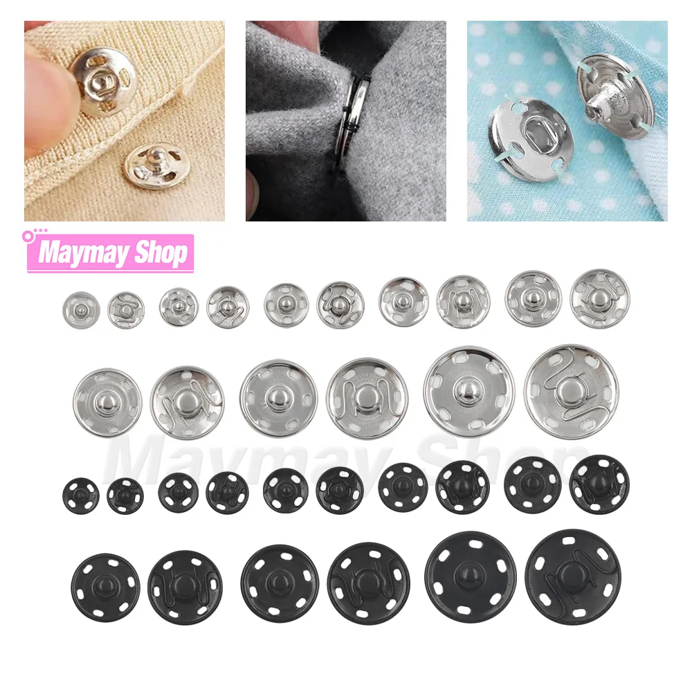 6-50 Sets Snap Fastener Press Buttons Sew On Buttons Metal Invisible Snap Buttons For Leathercraft Clothing Bag Garment Sewing