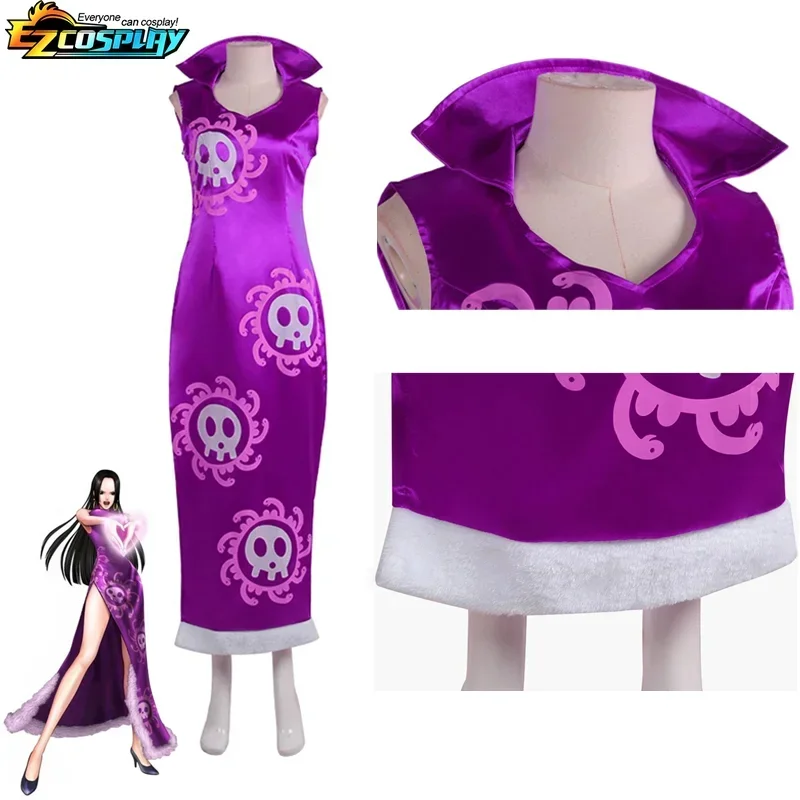 Boa Hancock Cosplay kostium anime Kimono fioletowa sukienka Cheongsam płaszcz kobiety Halloween przebranie Cheongsam jednolite garnitury ﻿