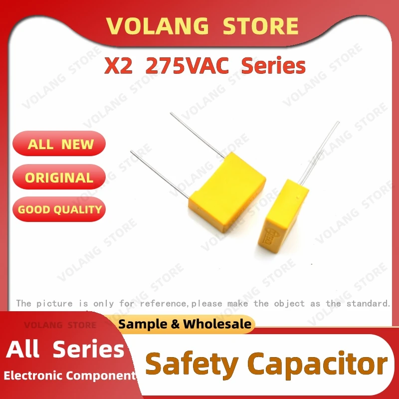 100Pcs X2 Safety Capacitor 0.1UF 275VAC 0.15UF 0.22UF 0.33UF 0.47UF 0.56UF 0.68U 0.82UF Polypropylene 1UF 1.2UF 1.5U 2.2UF 3.3UF