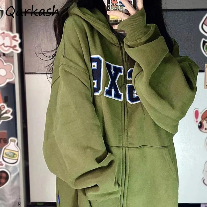 

Hooded Sweatshirts Women Autumn New Loose College Students Casual Printed Hoodies American Retro Zip Up Tops Fashion High Street