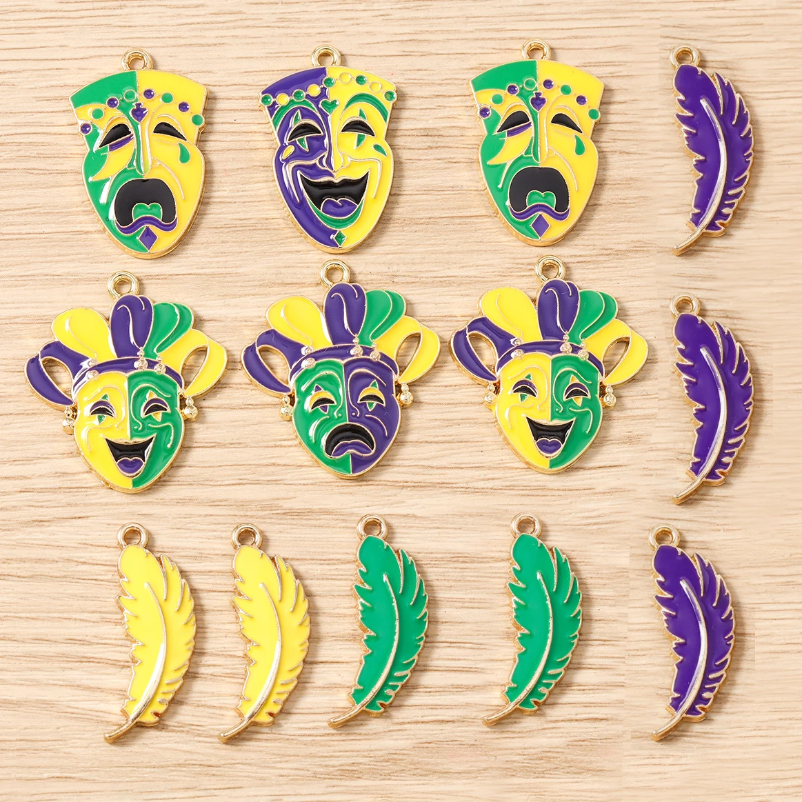 Tusember 10pcs Enamel St. Patrick's Day Carnival Mask Hat Feather Charms Pendants for Handmade DIY Jewelry Making Craft