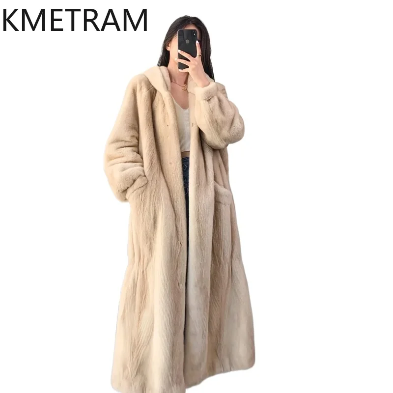 Top Quality Natural Mink Fur Jacket for Women Long Real Fur Coat with Hood Winter Luxury Clothes New in Coats 2024 шуба женская