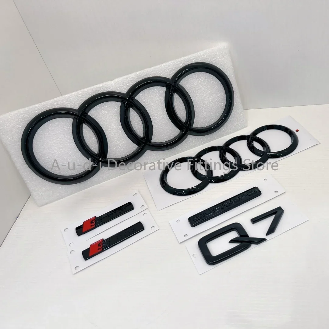 Audi Q7 front and rear four-ring badge ABS luggage sticker is suitable for Q7 2016-2023 auto parts 50/55TDI 50/55TFSI sticker.