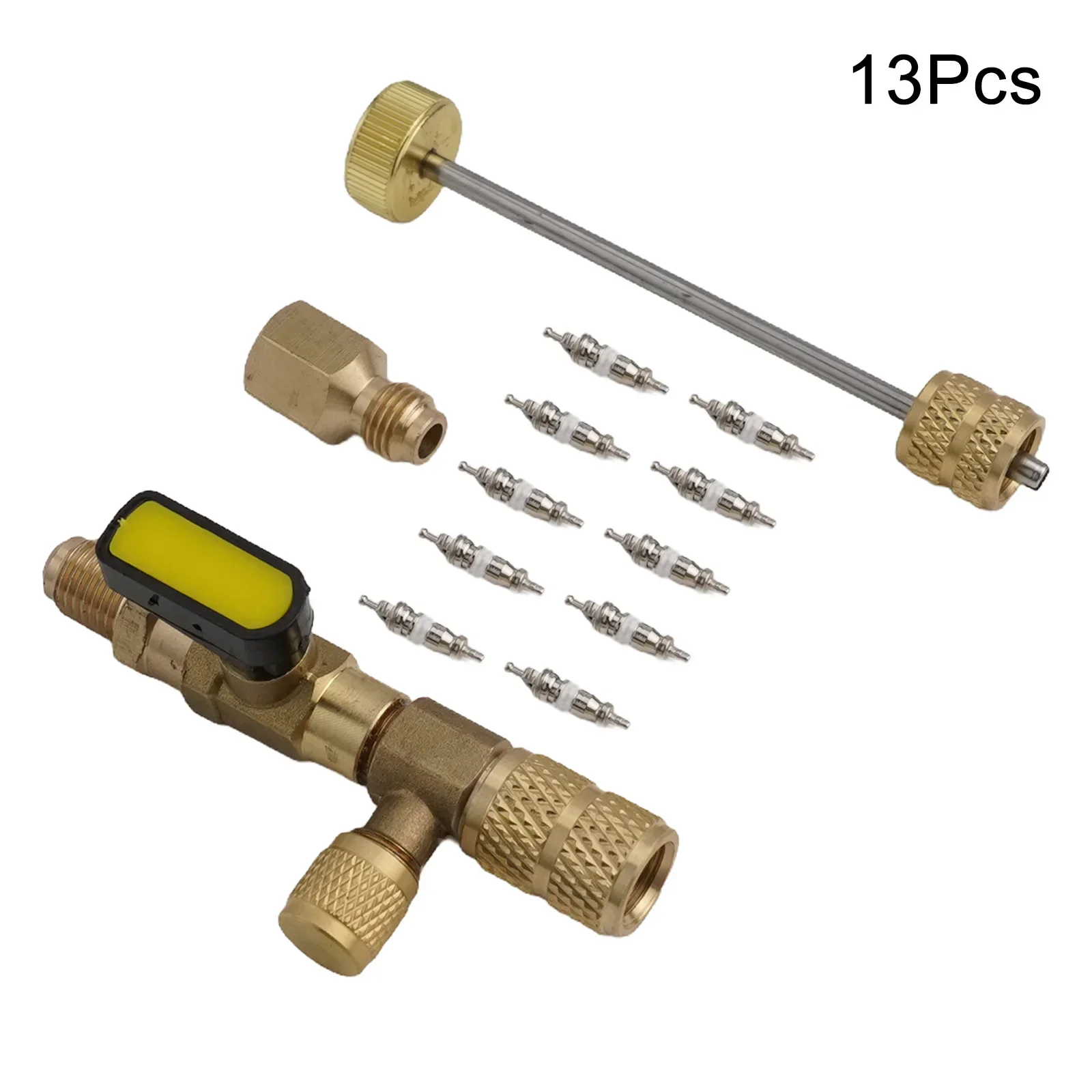 

HVAC Valve Core Remover Installer Tool With Dual Size 1/4 & 5/16 Port R410 R32 Brass Adapter Air Conditioning Line Repair Tools