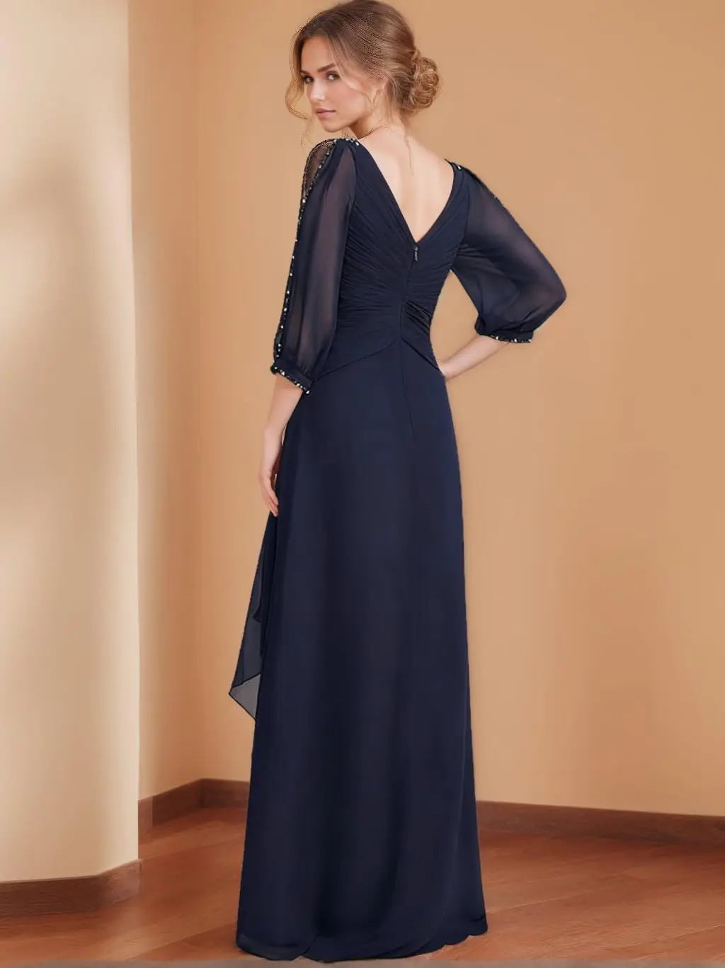 Gaun Ibu Pengantin Wanita Model A-Line Bahan Sifon, Gaun Ibu Pengantin Pria Model V-Neck Berpayet, Gaun Tamu Pernikahan