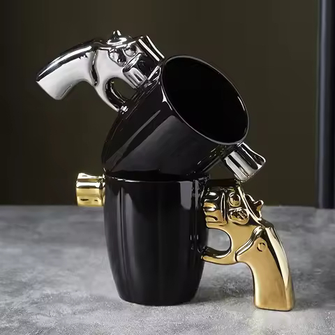 Ceramic Gun Mug Cup 3D Pistol Gun Handle Mug Cup Sheriff Mug Novelty Funny Gifts