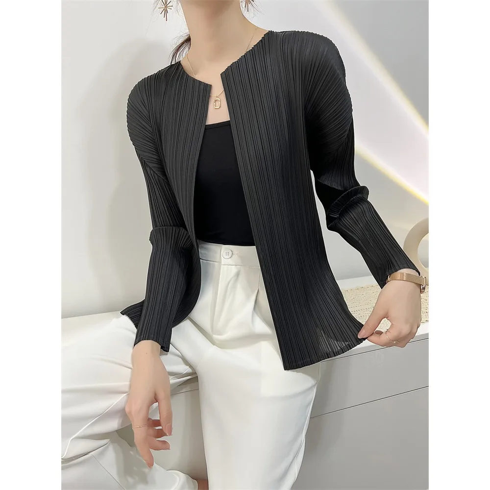 Pleats Pleated Cardigan Jacket Women Long Sleeve Air Conditioner Shirt Comfortable Casual Tops Korea Casual Women\'s Clothing