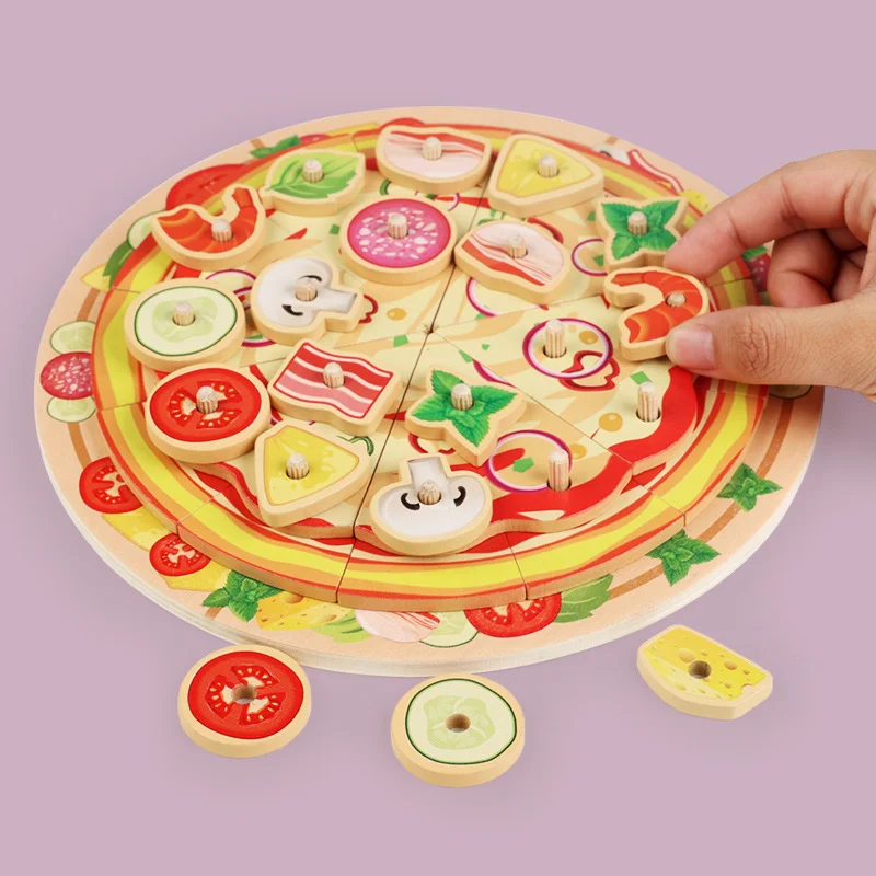 Wooden Pretend Play Toy Simulation Pizza Children Play House Cutting Toys Educational Kitchen Food Play Game for Kids Party