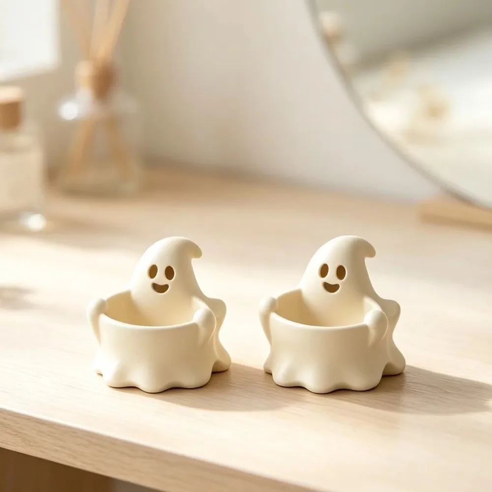 Treat Holder 3D Printed Ghost Candy Bowl Cute Plastic Halloween Candy Dish Creative Storage Rack Desk Decor