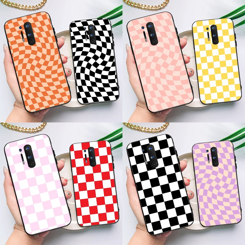 Checkerboard Pattern Mustard Yellow Case For OnePlus Ace 11 9 10 Pro 9RT 10T 8T Cover For OnePlus Nord CE 2 Lite 2T N10 N20