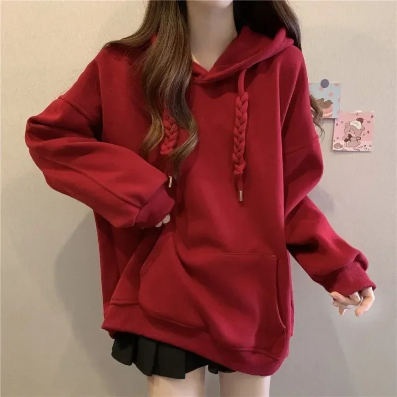 Christmas Solid Sweatshirt Hoodie For Women Autumn Winter Sweater Casual Long Sleeve Tops Plus Size Woman Clothing Pullover Y2k