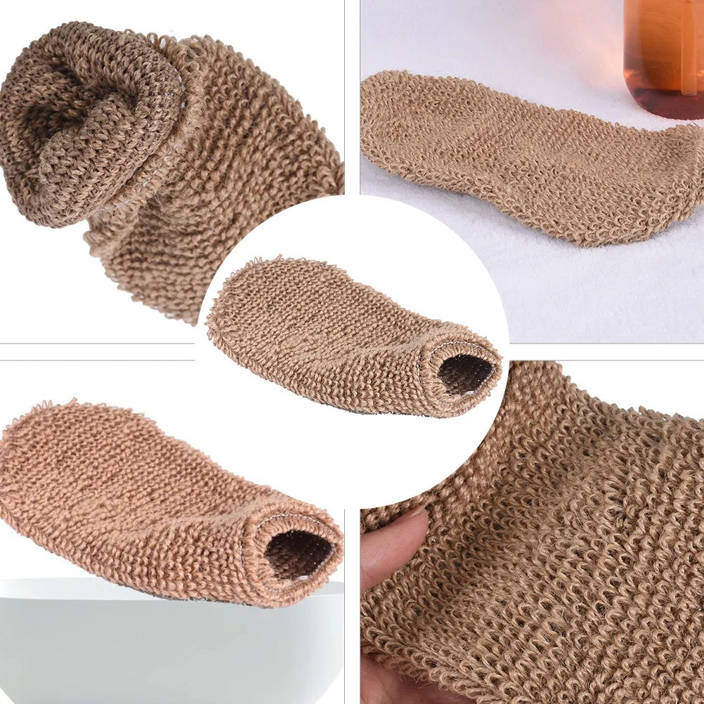 2Pcs Bath Gloves Exfoliating Mitten for Body Massage Back Scrubbing Dead Skin Removal Gentle on Skin Machine Washable Brown