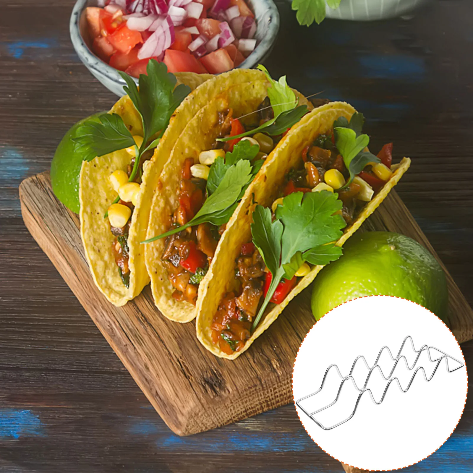 

2pcs Stainless Steel Holders Mexico Taco Rack Kitchen Taco Holder For Tacos Burritos Serving Storage Dishwasher Safe Metal Stand